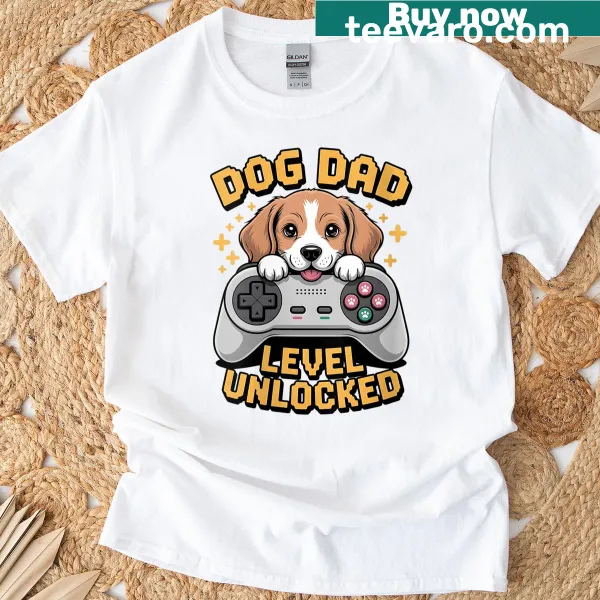 Dog dad-themed T-shirt with gaming graphic