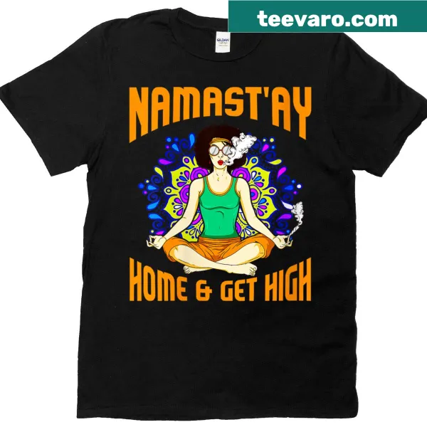 Funny yoga graphic T-shirt with cannabis theme