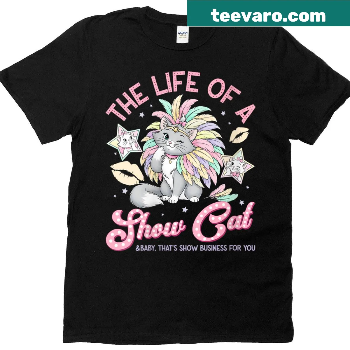 Whimsical cat costume graphic T-shirt — on a men's t-shirt