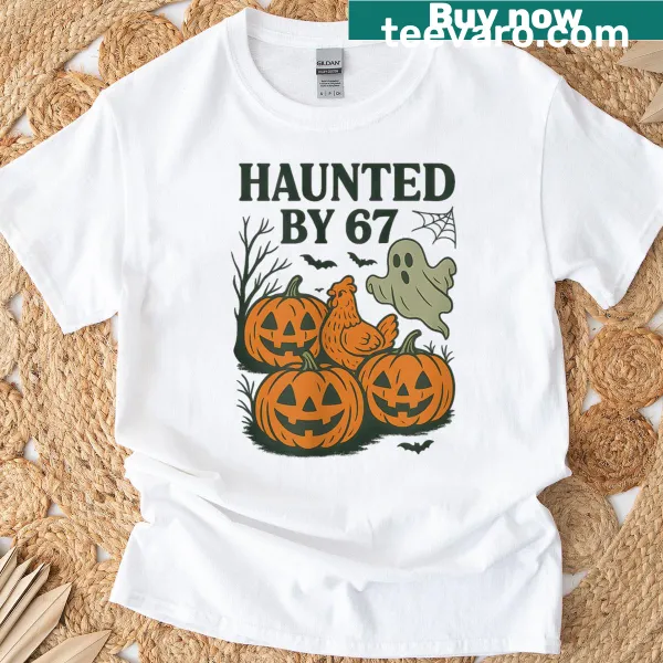 Funny Halloween shirt with 67 ghosts and pumpkins illustration