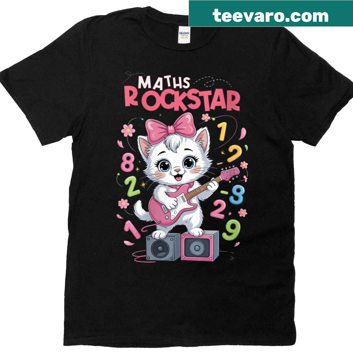 Cute T-shirt with kittens and math-themed graphics — on a men's t-shirt