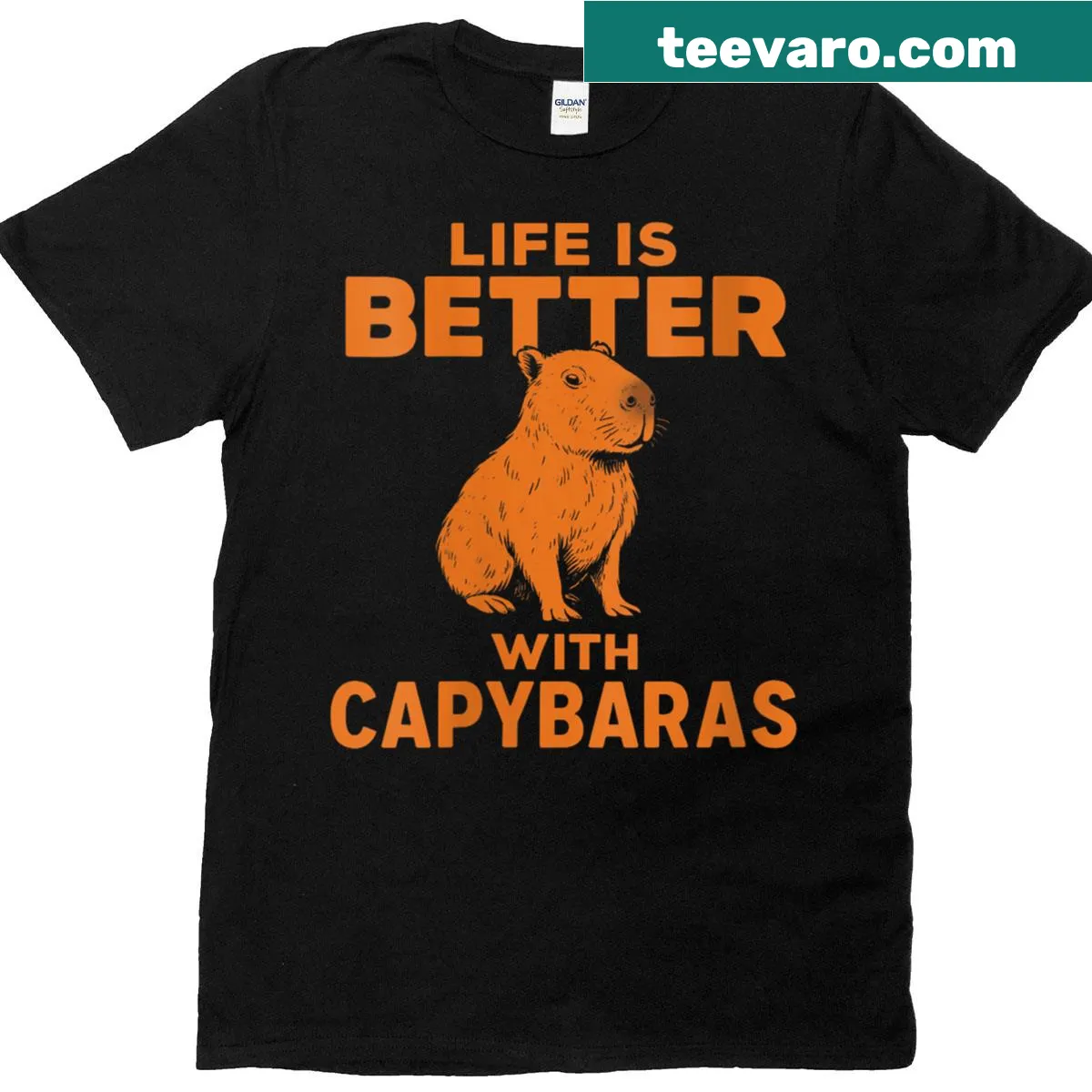 T-shirt with 'Life Is Better With Capybaras' text and cute capybara graphic — on a men's t-shirt