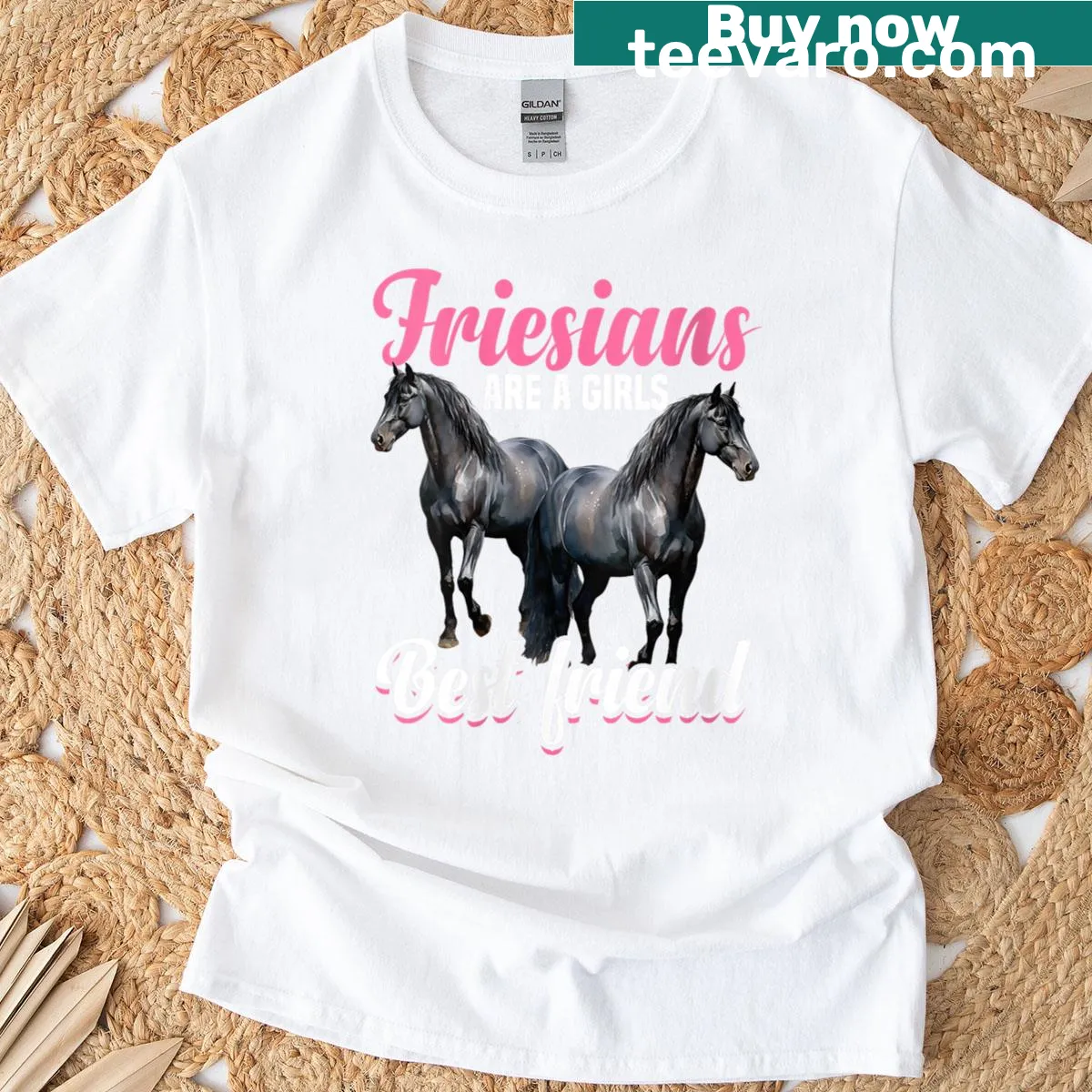 Illustration of a majestic Friesian horse on a t-shirt — on a men's t-shirt