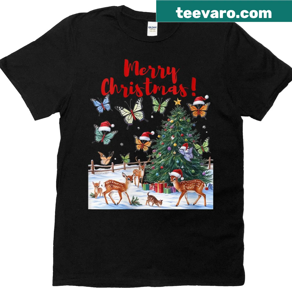 Charming Christmas-themed T-shirt with festive illustrations — on a men's t-shirt