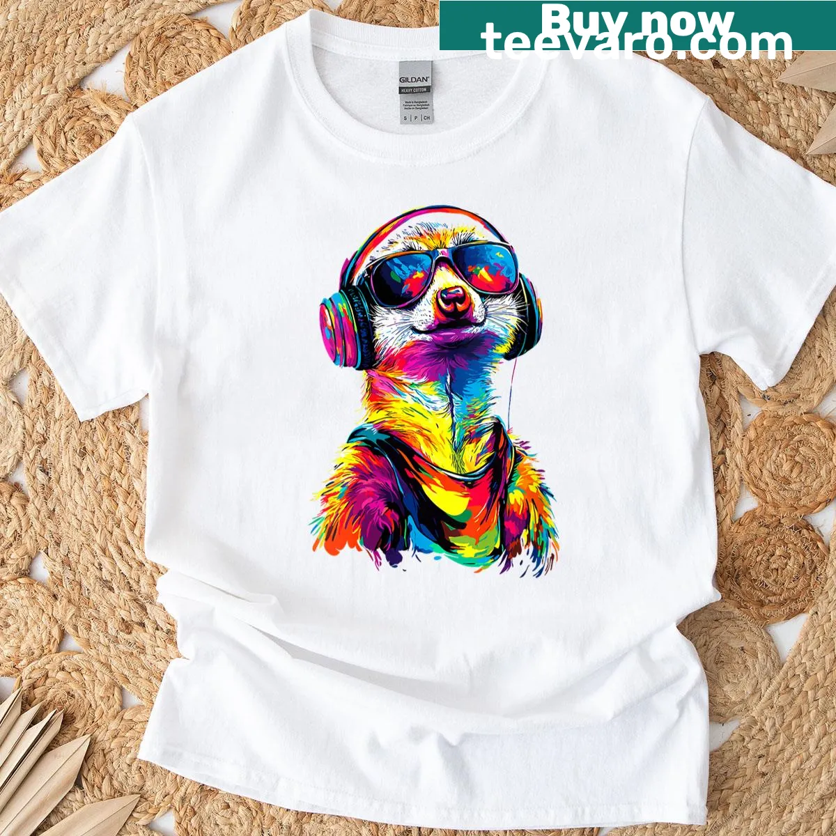Cute meerkat in sunglasses on pop art style T-shirt — on a men's t-shirt