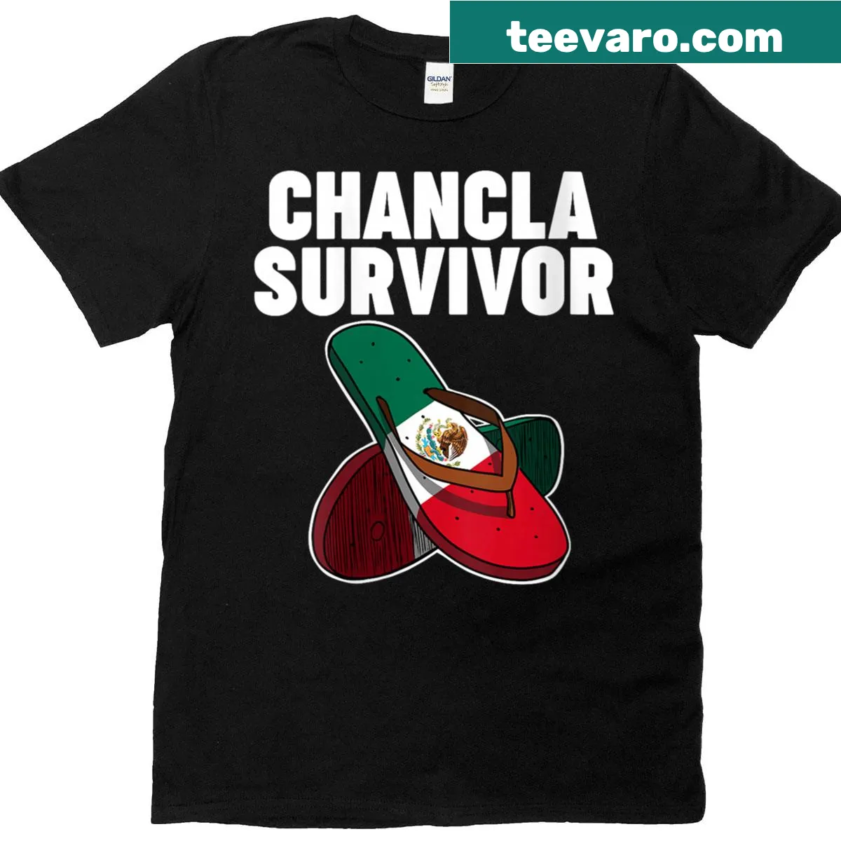 Humorous design on a women's t-shirt featuring the chancla concept — on a men's t-shirt