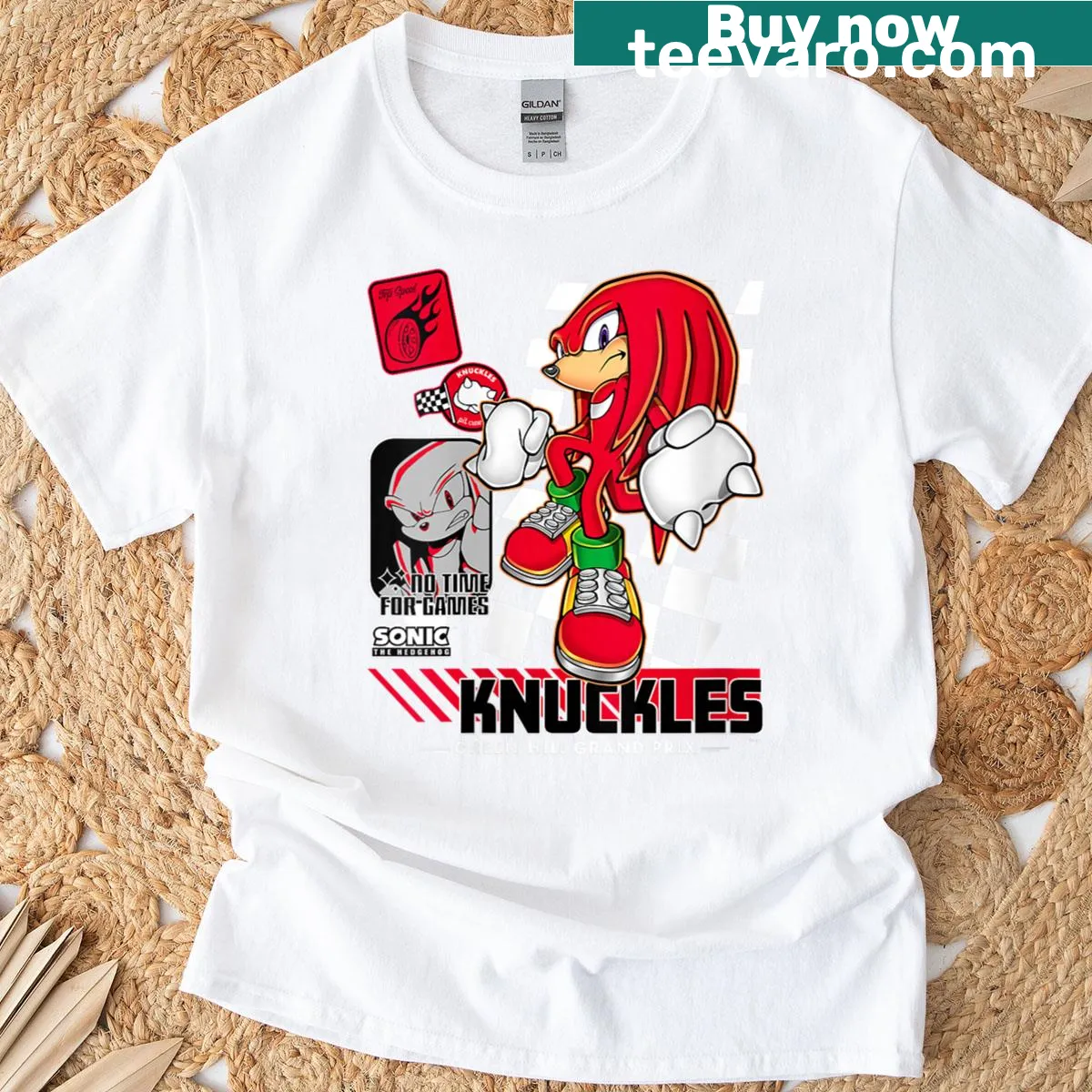 T-shirt featuring Knuckles from Sonic the Hedgehog with text — on a men's t-shirt