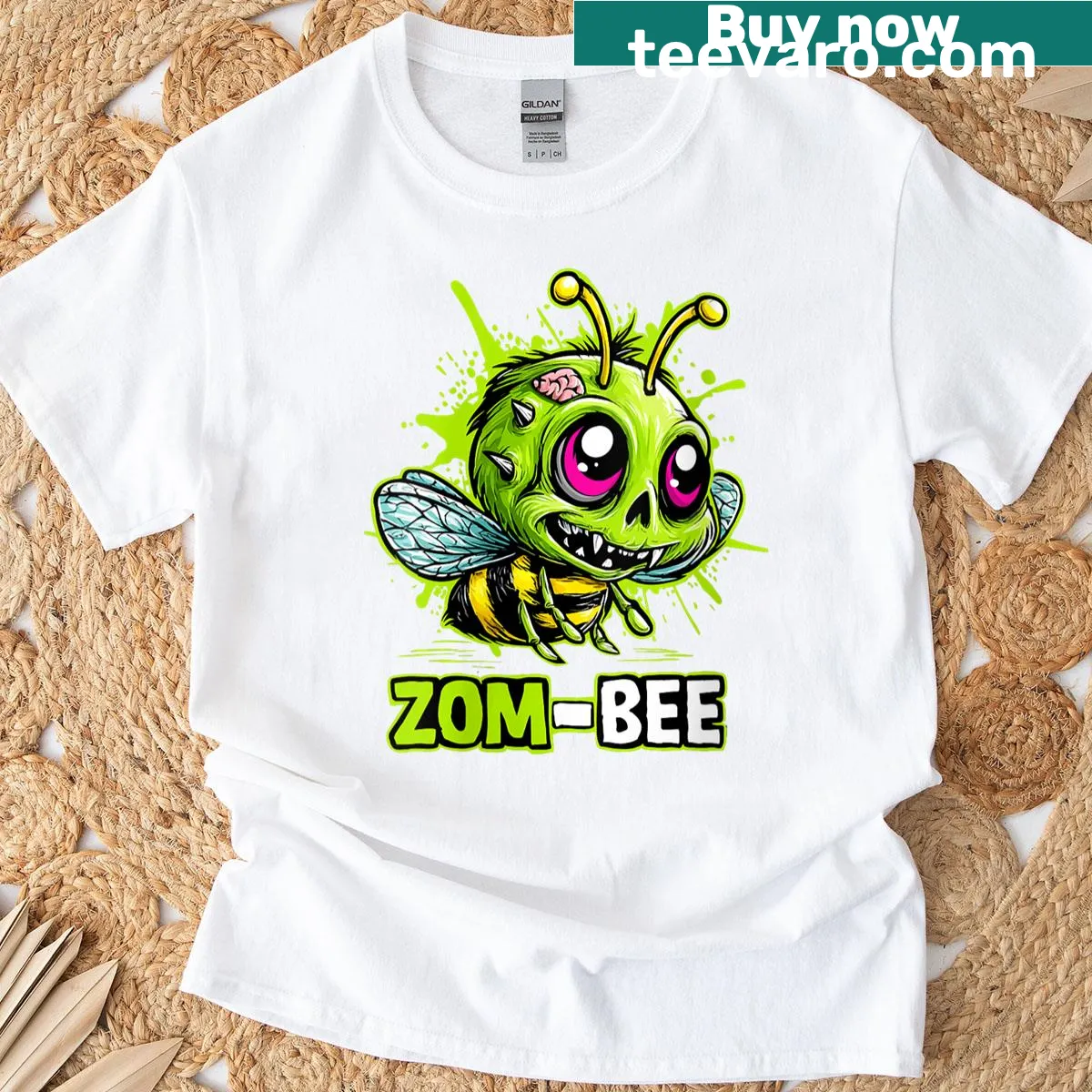 Cute zombie bee illustration for Halloween t-shirt — on a men's t-shirt