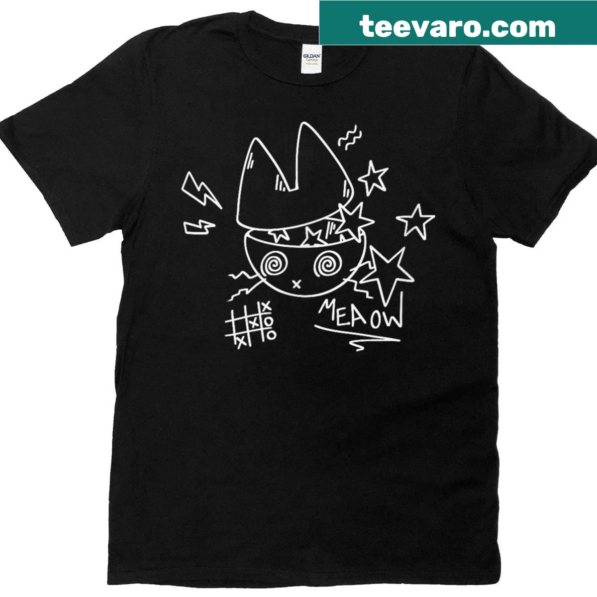 Nostalgic T-shirt featuring a confused tomcat illustration — on a men's t-shirt
