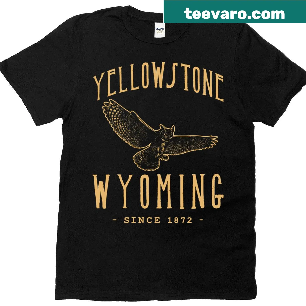 Illustration of an owl on a T-shirt, celebrating Wyoming wildlife — on a men's t-shirt