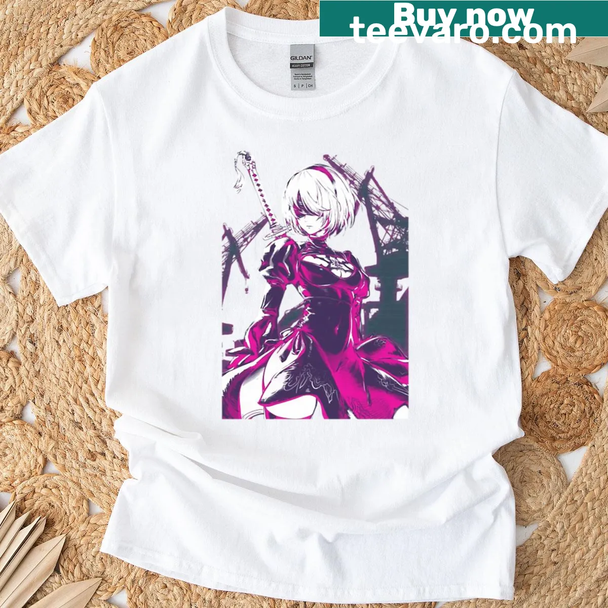 2B character design T-shirt from Nier: Automata — on a men's t-shirt
