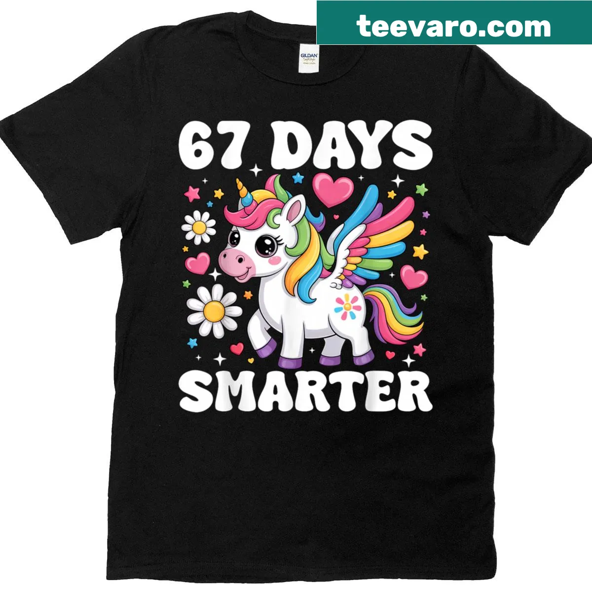 Unicorn design celebrating 67 days smarter for T-shirt — on a men's t-shirt