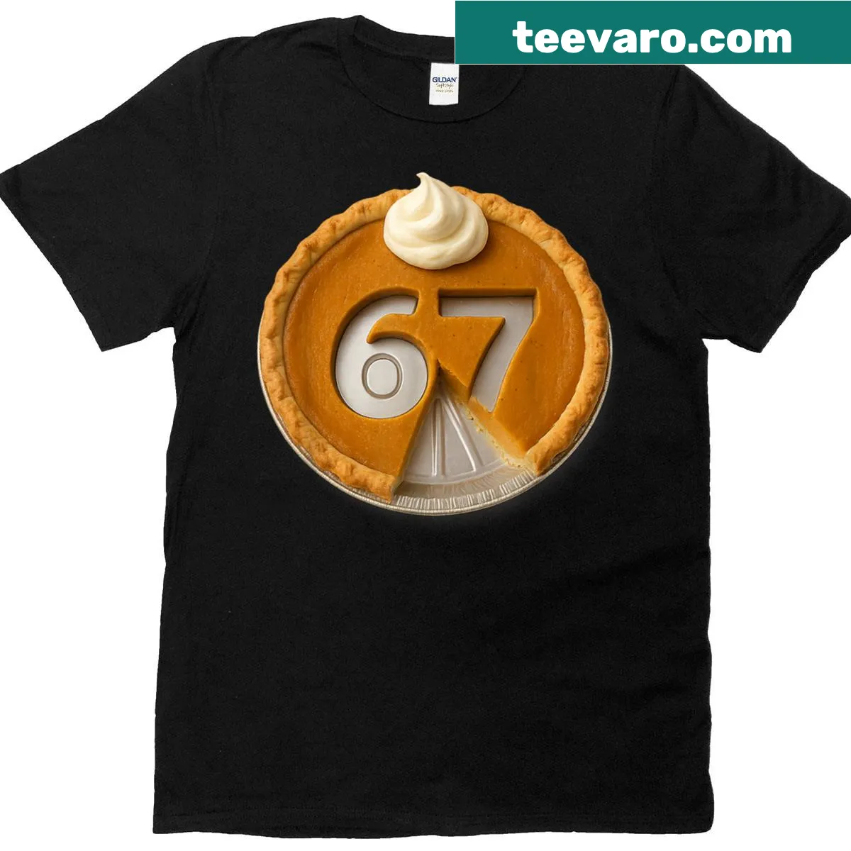 Funny typography t-shirt with pumpkin pie theme for Thanksgiving — on a men's t-shirt