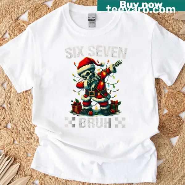 Funny Christmas T-shirt with Six Seven meme typography design