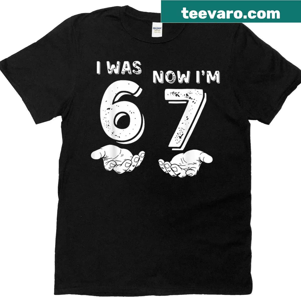 Text design celebrating turning 7 with playful humor — on a men's t-shirt