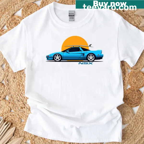 Illustration of Acura NSX on a summer surf-themed T-shirt