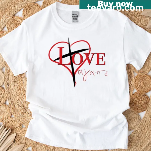 Illustrated Agape Love t-shirt with a heartfelt message in elegant lettering