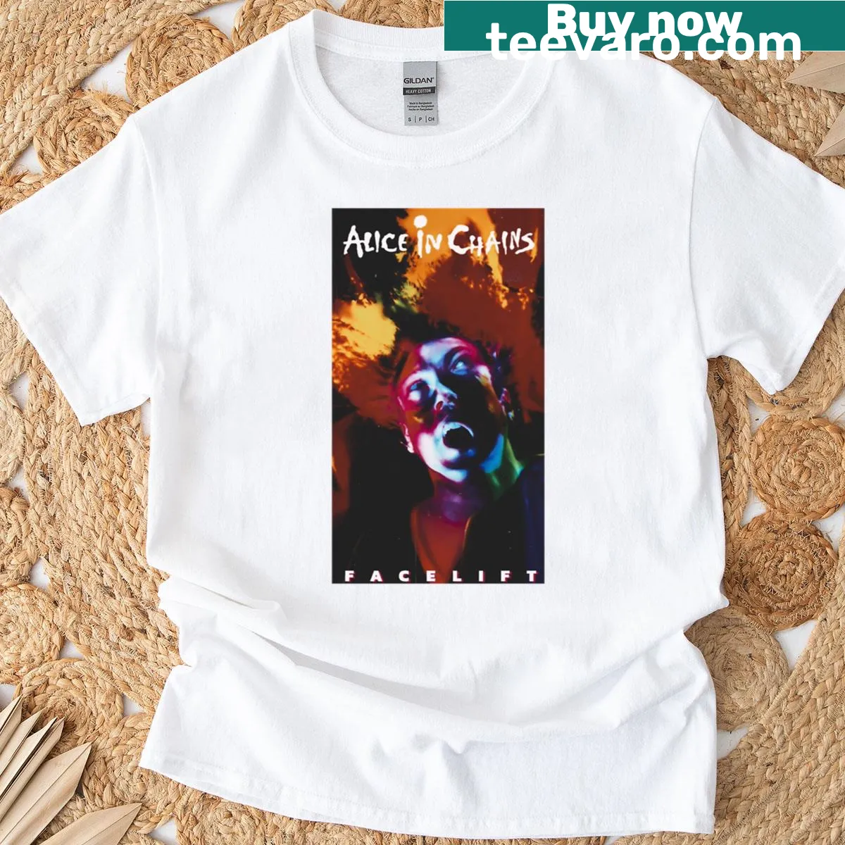 Vintage-style Alice In Chains Facelift album cover t-shirt. — on a men's t-shirt