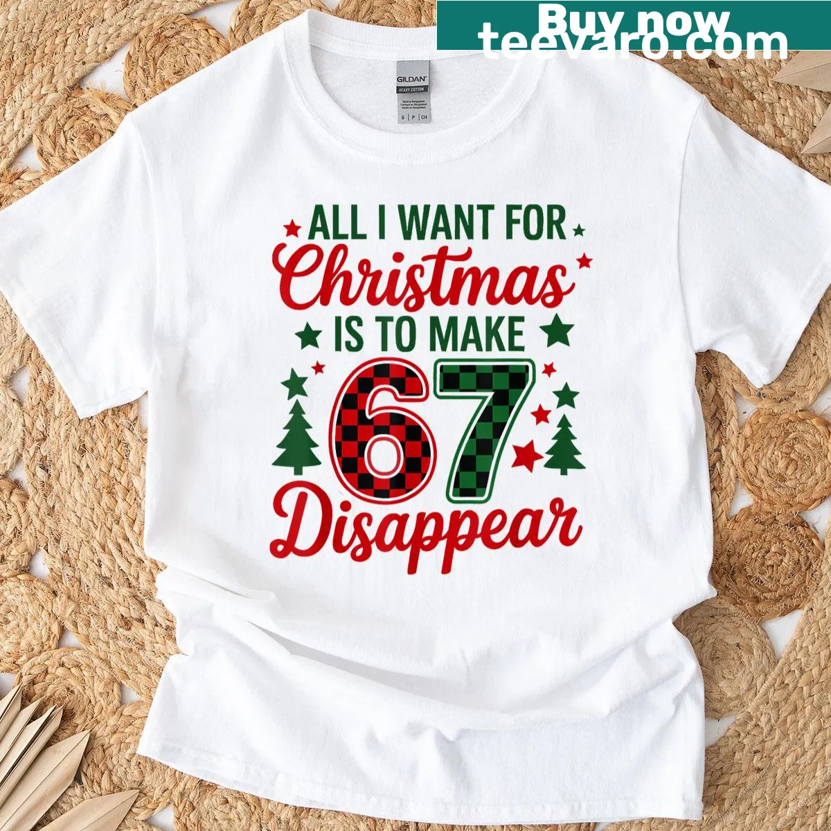 Funny text on Christmas shirt about making 67 disappear — on a men's t-shirt