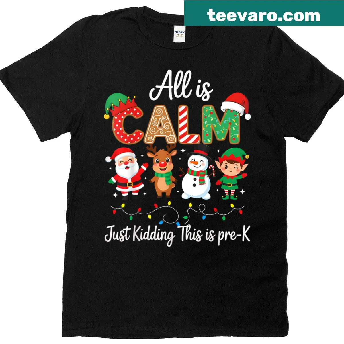 Funny Pre-K Christmas teacher t-shirt with humorous text — on a men's t-shirt