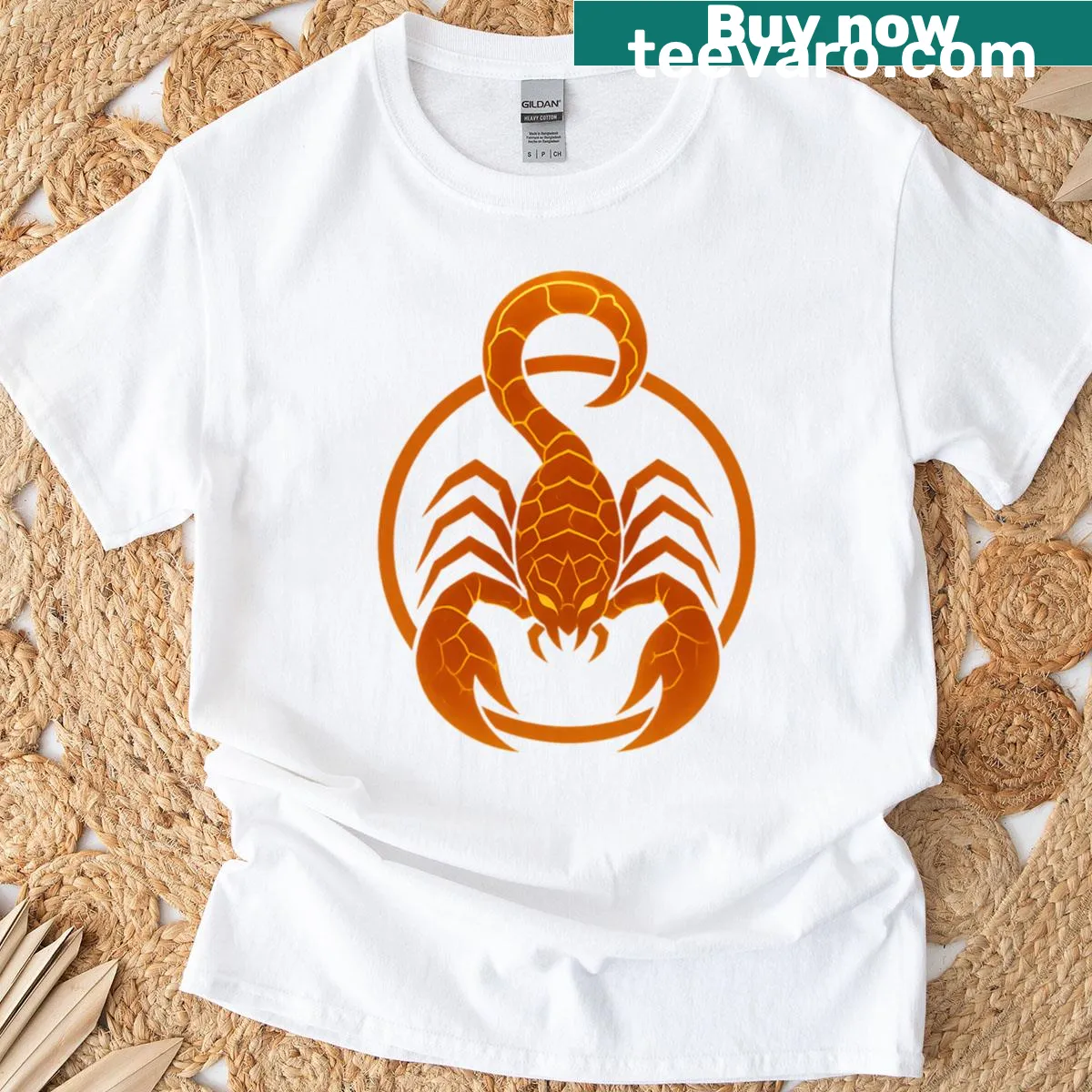 Graphic of a scorpion and flames on a striking t-shirt — on a men's t-shirt