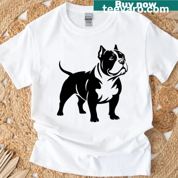 Artistic representation of an American Bully dog on a t-shirt