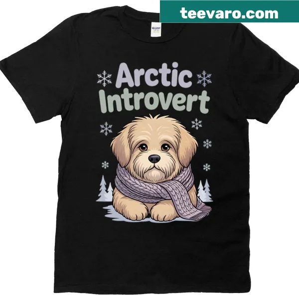 Cute illustration of a winter puppy wearing a scarf on a t-shirt