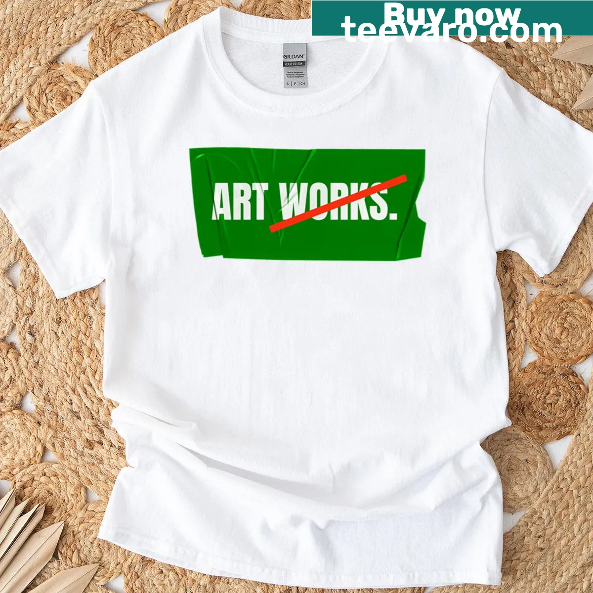 Minimalist T-shirt featuring art-related typography design — on a men's t-shirt