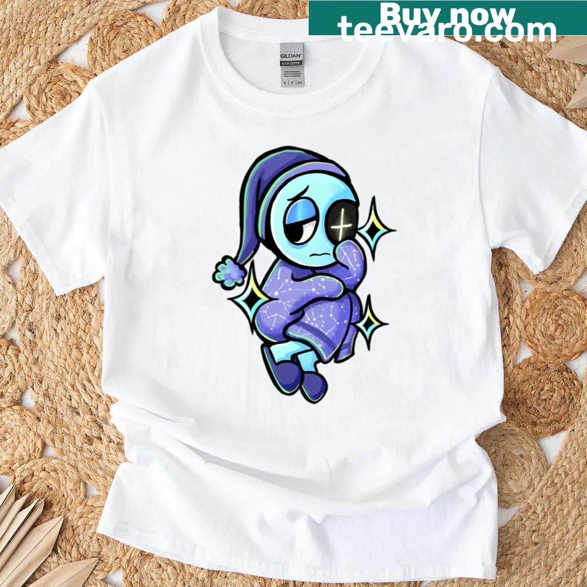 Minimalist celestial silhouette design on a space-themed t-shirt. — on a men's t-shirt