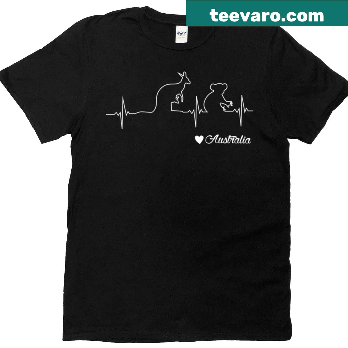 Illustration of kangaroo and koala in heartbeat design — on a men's t-shirt