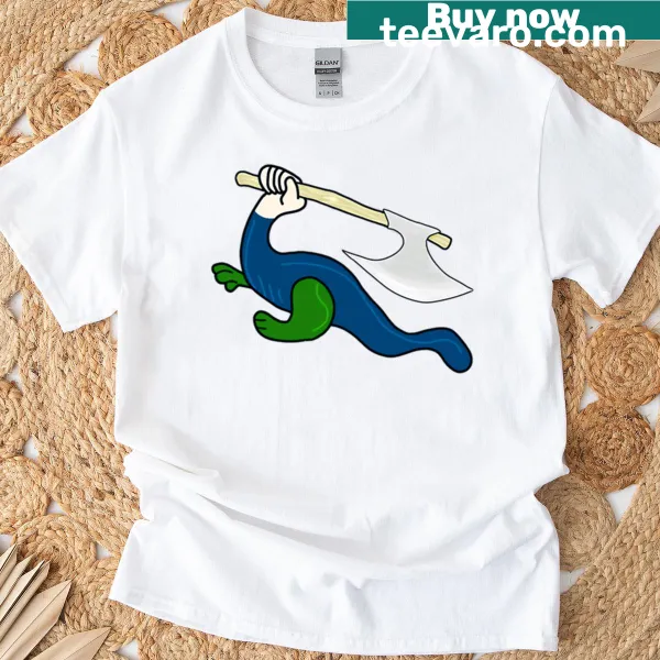 Illustration of an axe-wielding lizard monster T-shirt