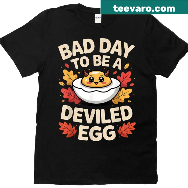 Funny Thanksgiving potluck shirt featuring a humorous deviled egg slogan