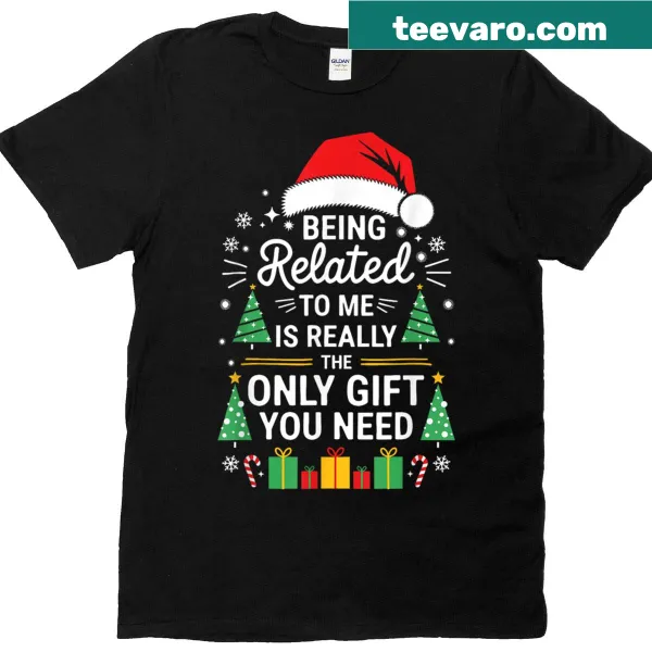 Funny Christmas pajama t-shirt with 'Being Related To Me' text