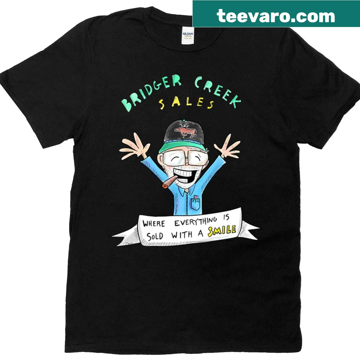 Bridget Creek Sales emblem T-shirt — on a men's t-shirt