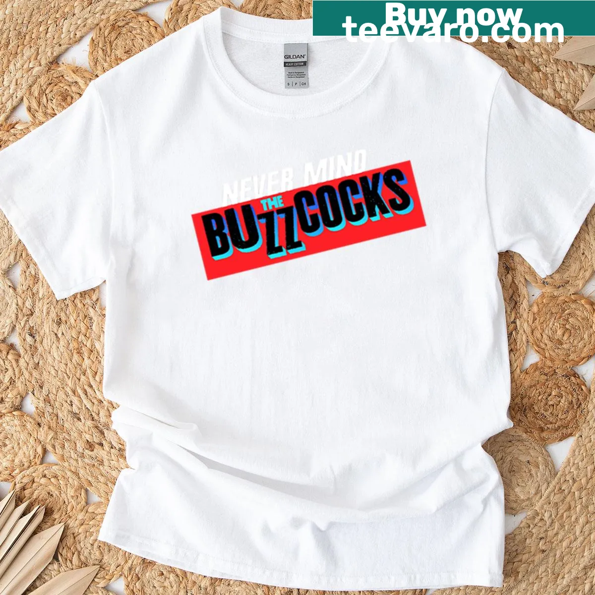 Nostalgic t-shirt featuring repetitive text about Buzzcocks — on a men's t-shirt
