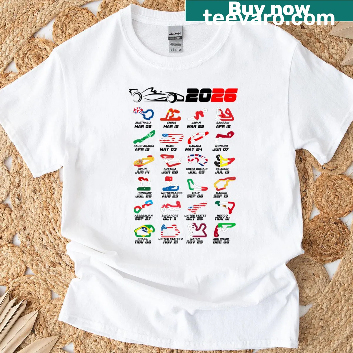 Illustration of race cars and circuits in a dynamic design — on a men's t-shirt