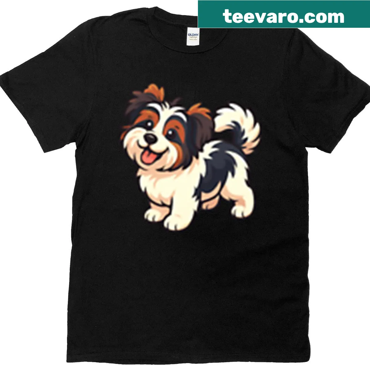 Cartoon illustration of a Biewer Terrier — on a men's t-shirt