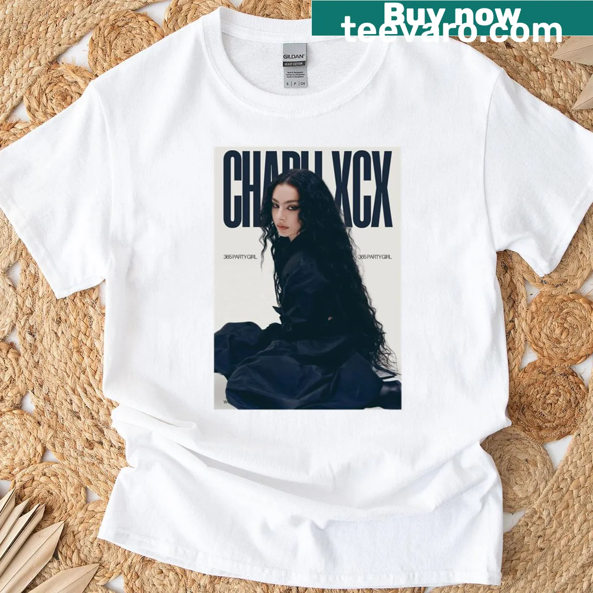 Artistic illustration of Charli XCX on a t-shirt — on a men's t-shirt