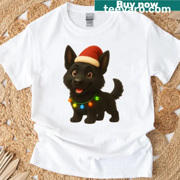 Illustration of a German Shepherd in a Santa hat for Christmas