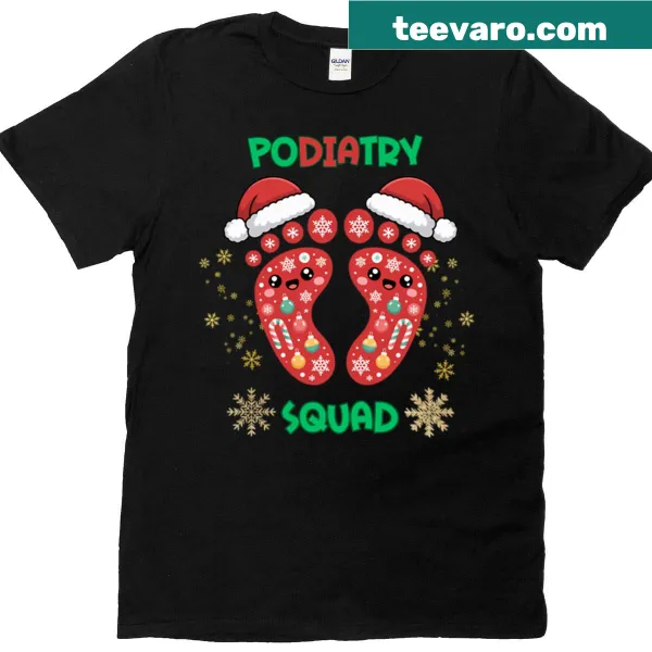 Christmas Podiatry Squad T-shirt with festive designs and podiatry elements