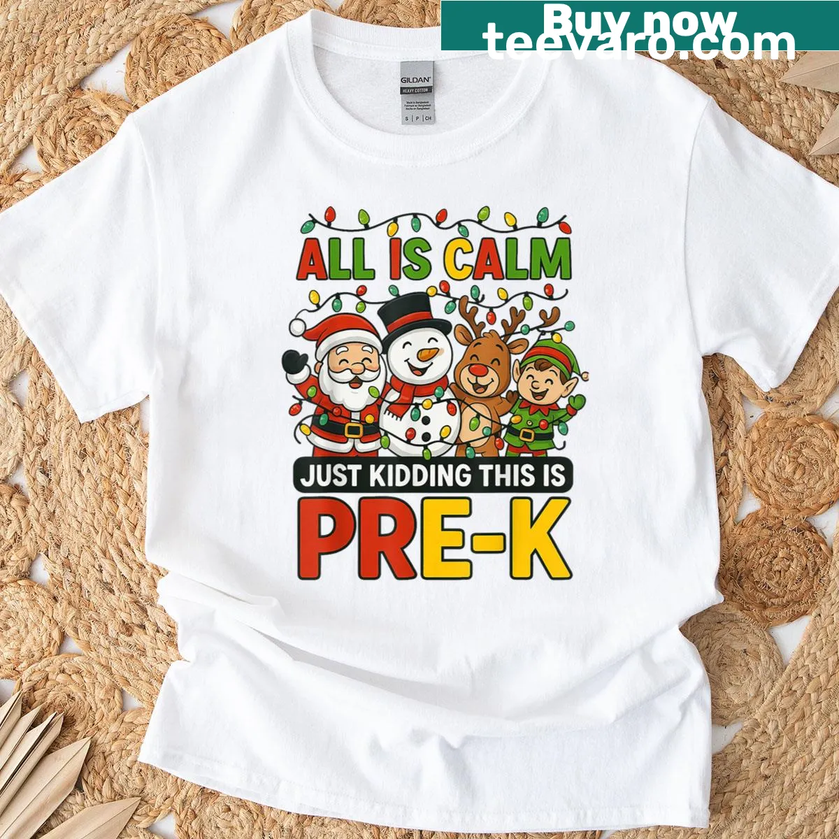 Teacher humor Christmas shirt with Santa and holiday lights — on a men's t-shirt
