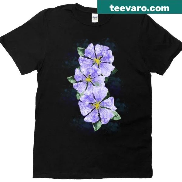 Illustration of clematis flowers on a farm T-shirt