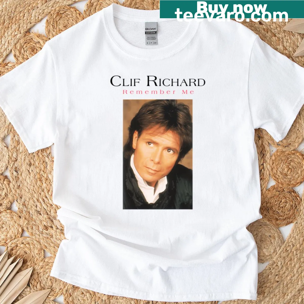 Artistic representation of Cliff Richard's 'Remember Me' album cover — on a men's t-shirt