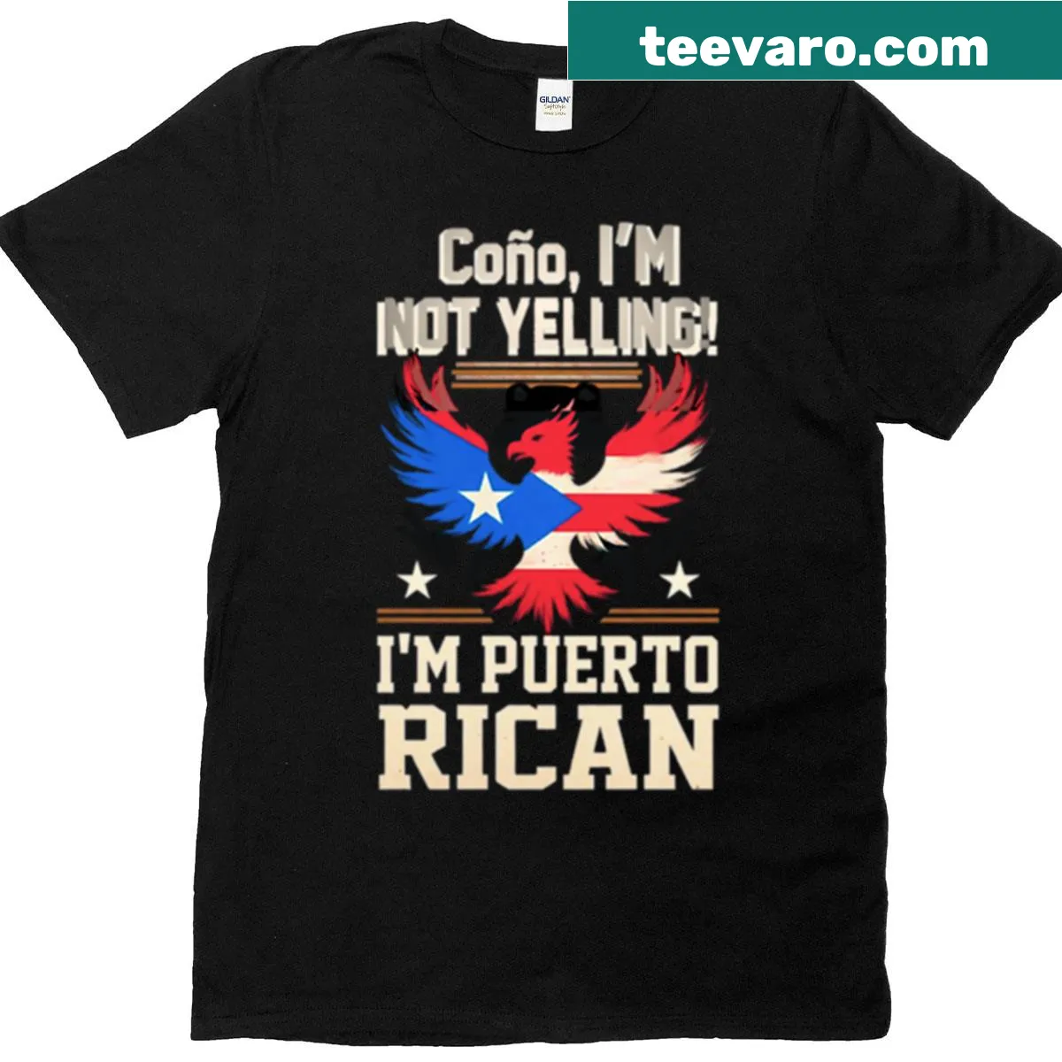 Humorous t-shirt stating 'I Am Not Yelling, I'm Puerto Rican' — on a men's t-shirt