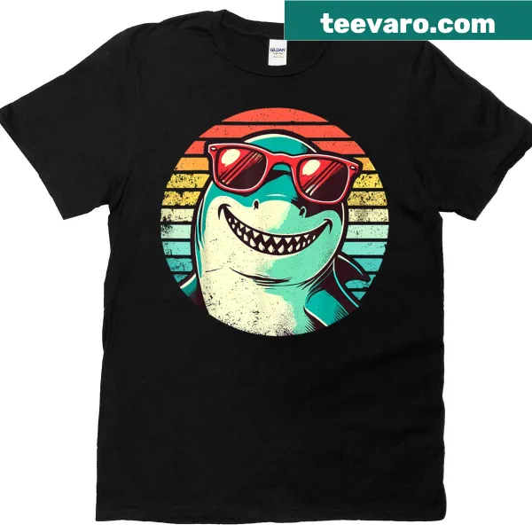 Retro T-shirt with a shark wearing sunglasses