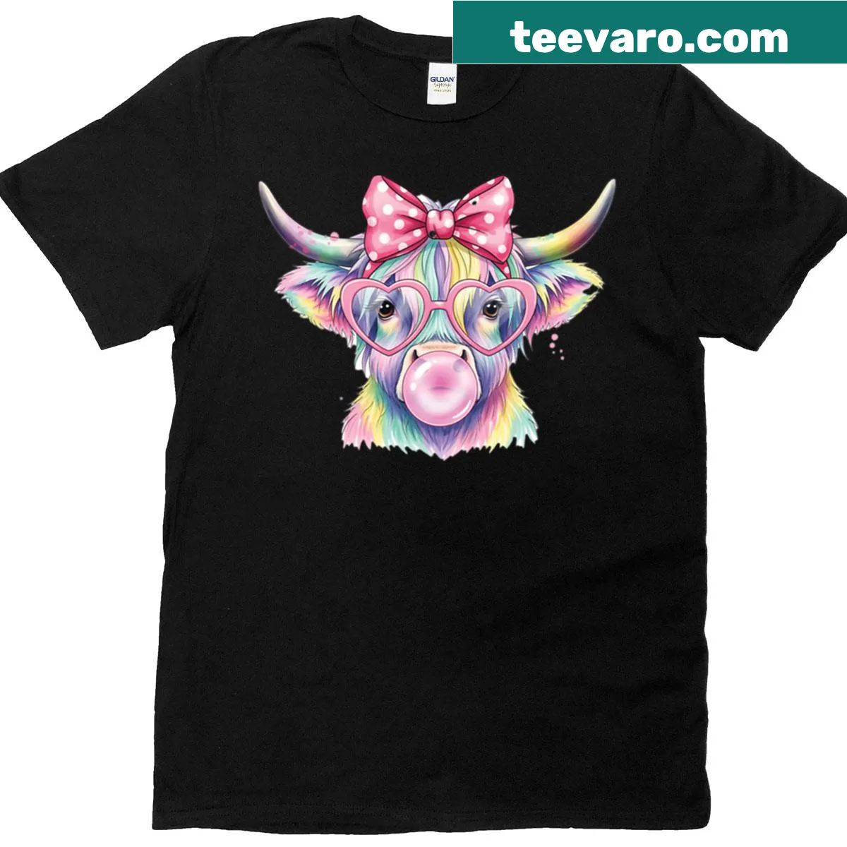 Cute cartoon Highland cow design on a t-shirt — on a men's t-shirt