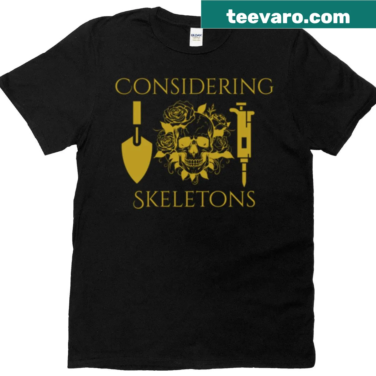 Minimalist t-shirt with Cs logo, trowel, and micropipette design — on a men's t-shirt