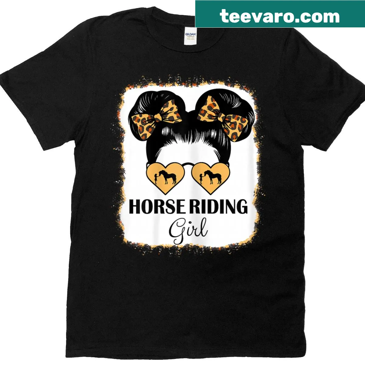Cute T-shirt featuring horse riding girls and leopard design — on a men's t-shirt