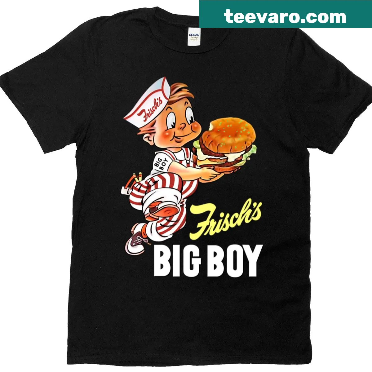 Vintage T-shirt featuring the Big Boy mascot from Frisch's Burgers. — on a men's t-shirt