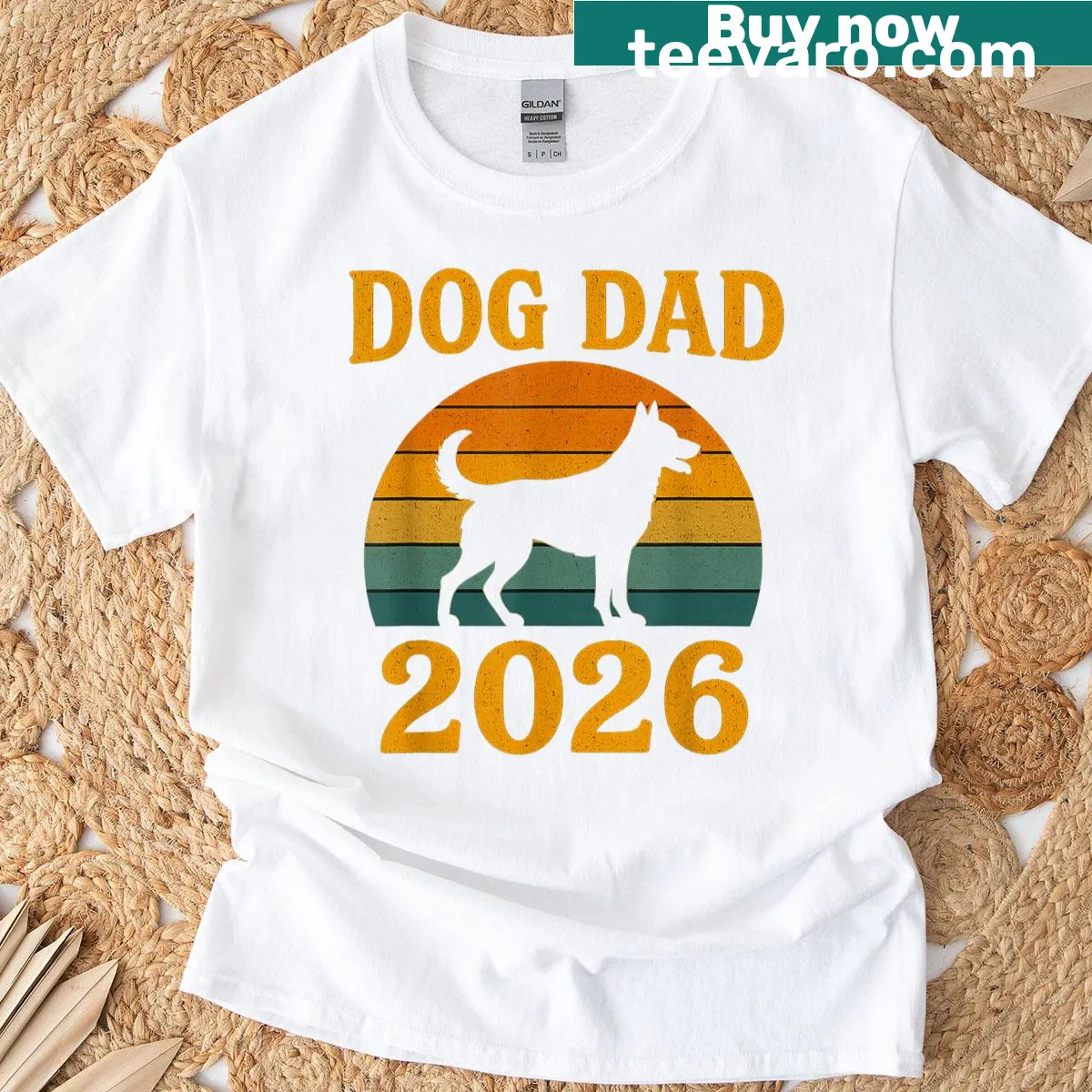 Vintage retro Dog Dad T-shirt with sunset design for pet lovers — on a men's t-shirt